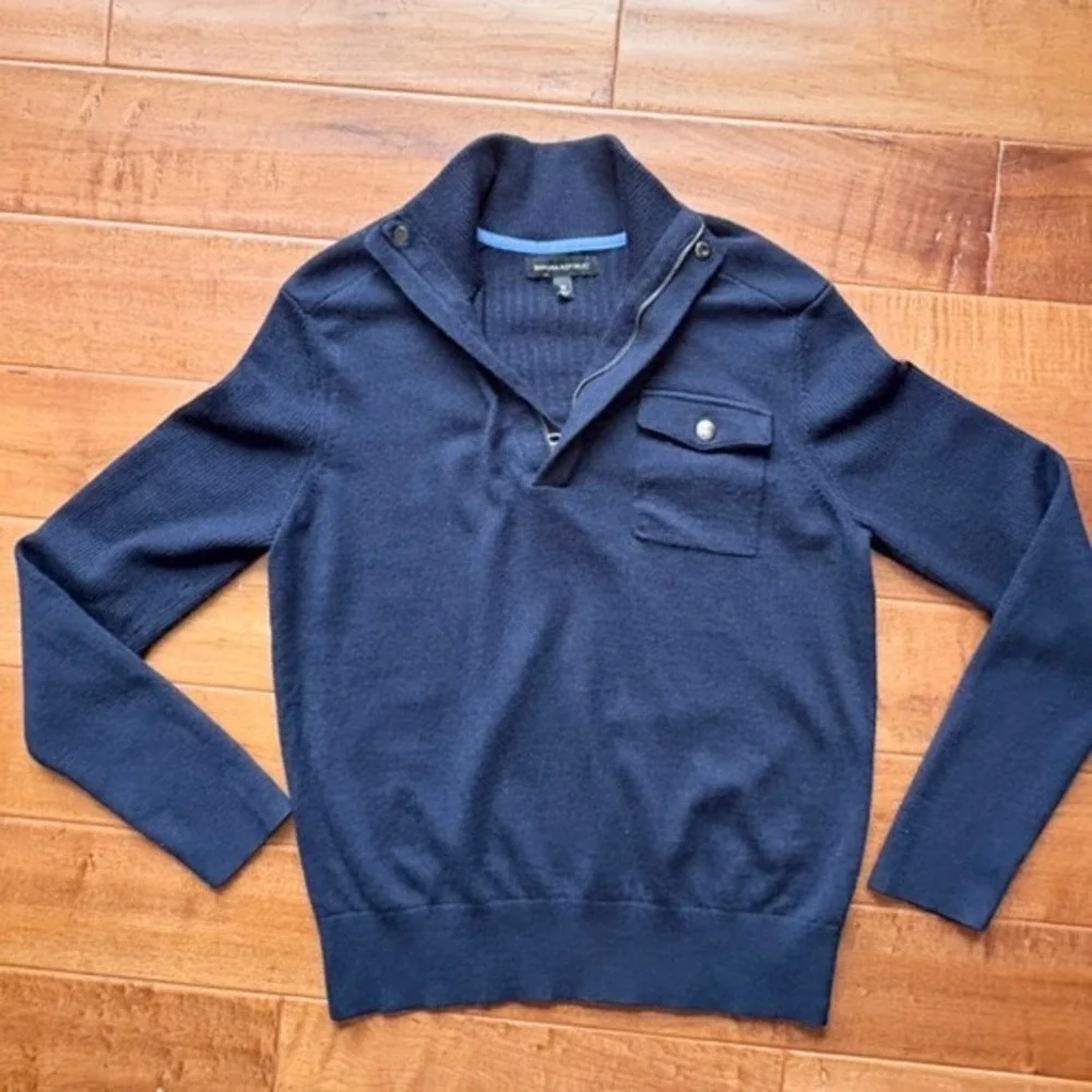Banana Republic Mens Half-Zip Pullover Sweater Size‎ M Wool-Blend Navy-Blue
